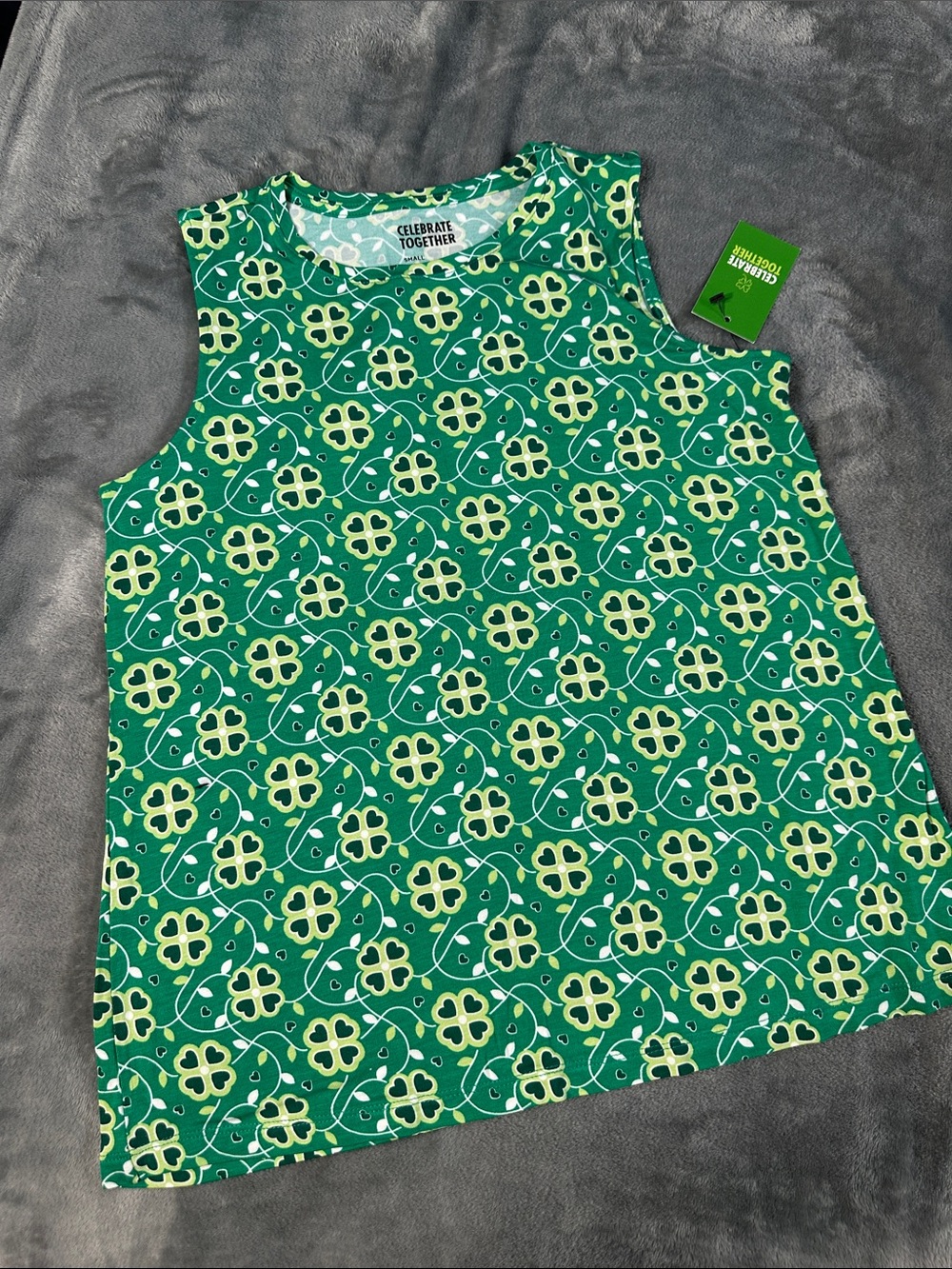 NWTS Kohl's Green & Yellow Floral Shamrock Tank Top Sz S 🍀